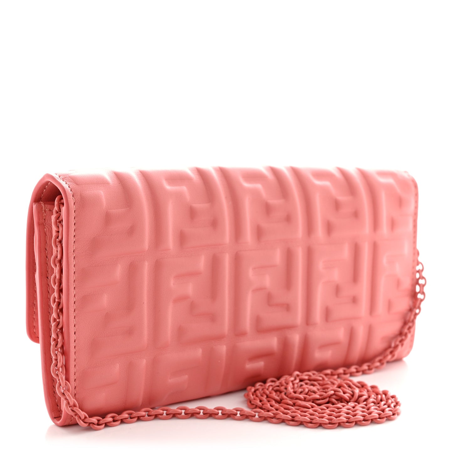 Nappa FF Embossed Continental Wallet On Chain Pink