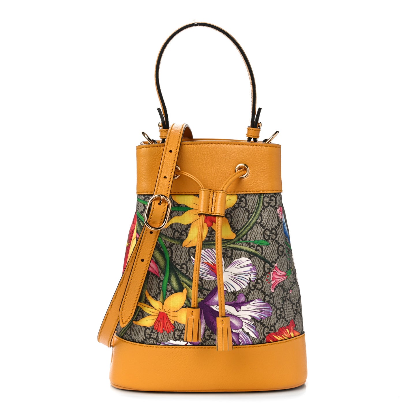 GG Supreme Monogram Flora Small Ophidia Bucket Bag Beige Multicolor Crop