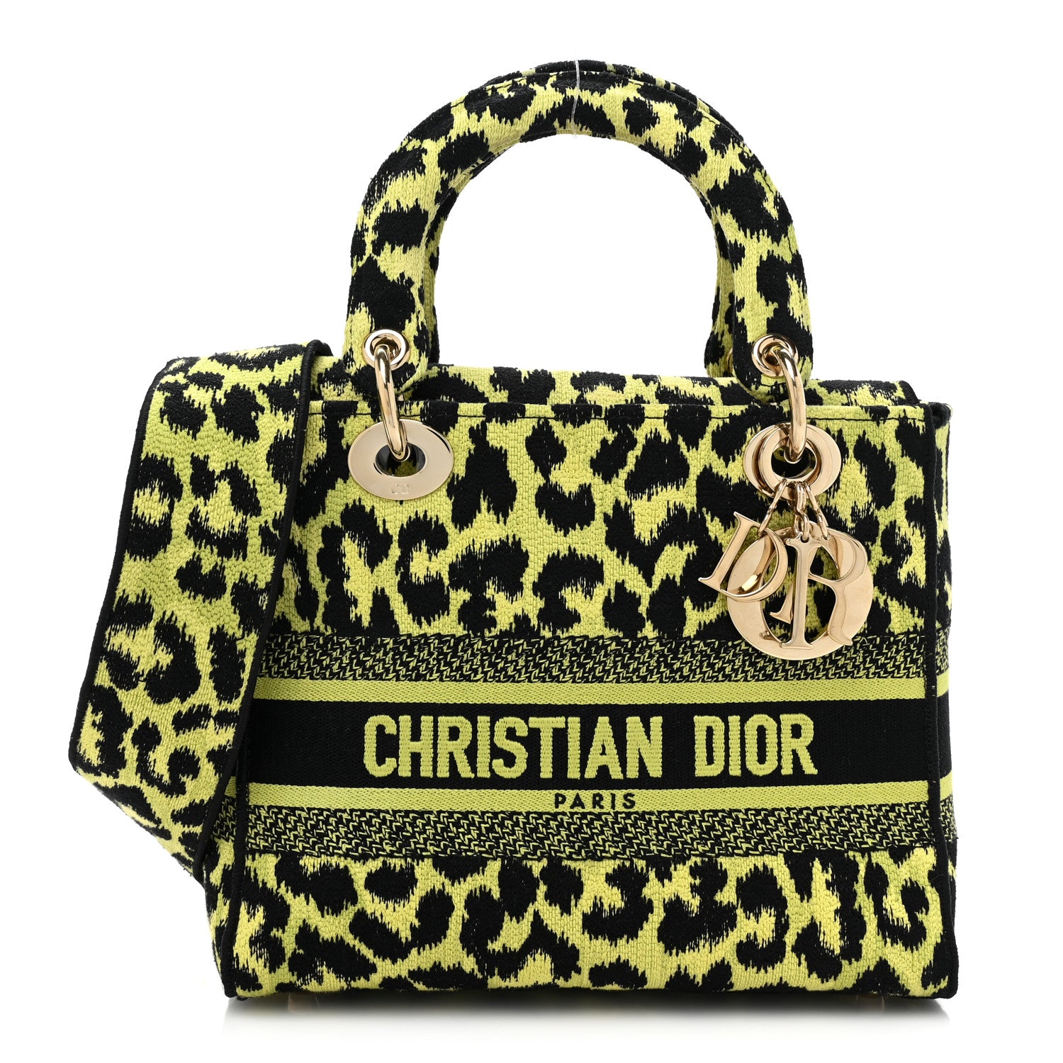 Christian Dior Canvas Mizza Embroidered Medium Lady D-Lite Lime