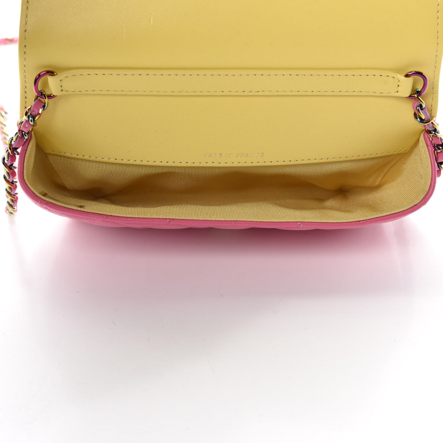 Lambskin Quilted Glasses Case With Chain Pink Yellow