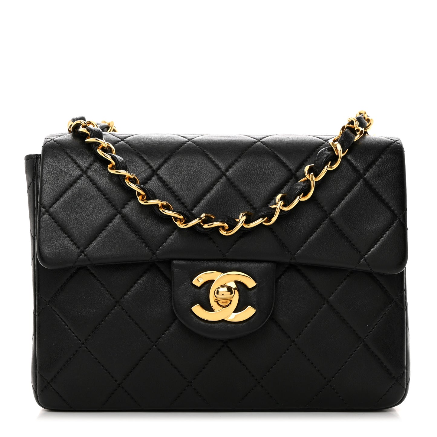 Lambskin Quilted Mini Square Flap Bag Black
