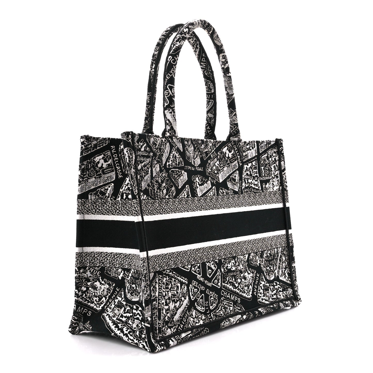 Canvas Embroidered Medium Plan De Paris Book Tote Black White