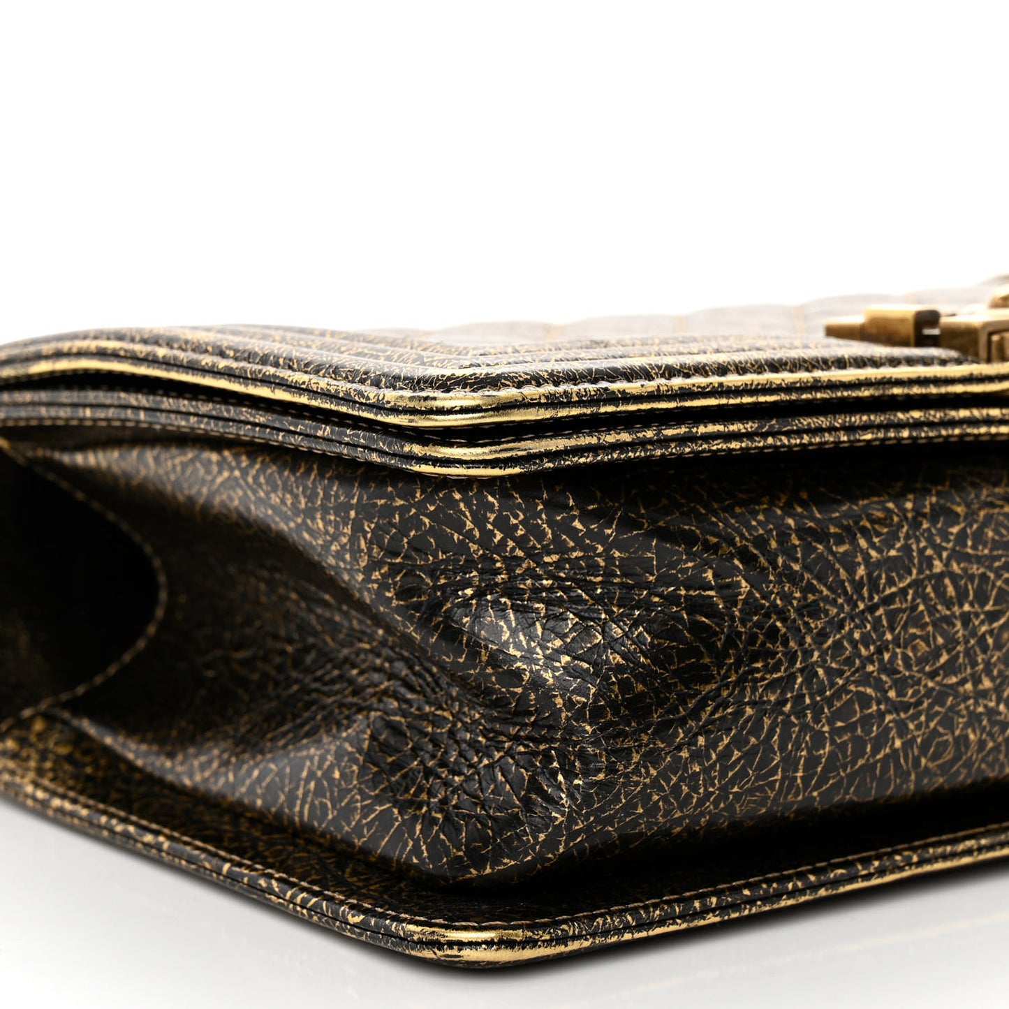 Cracked Metallic Calfskin Quilted Medium Boy Flap Gold