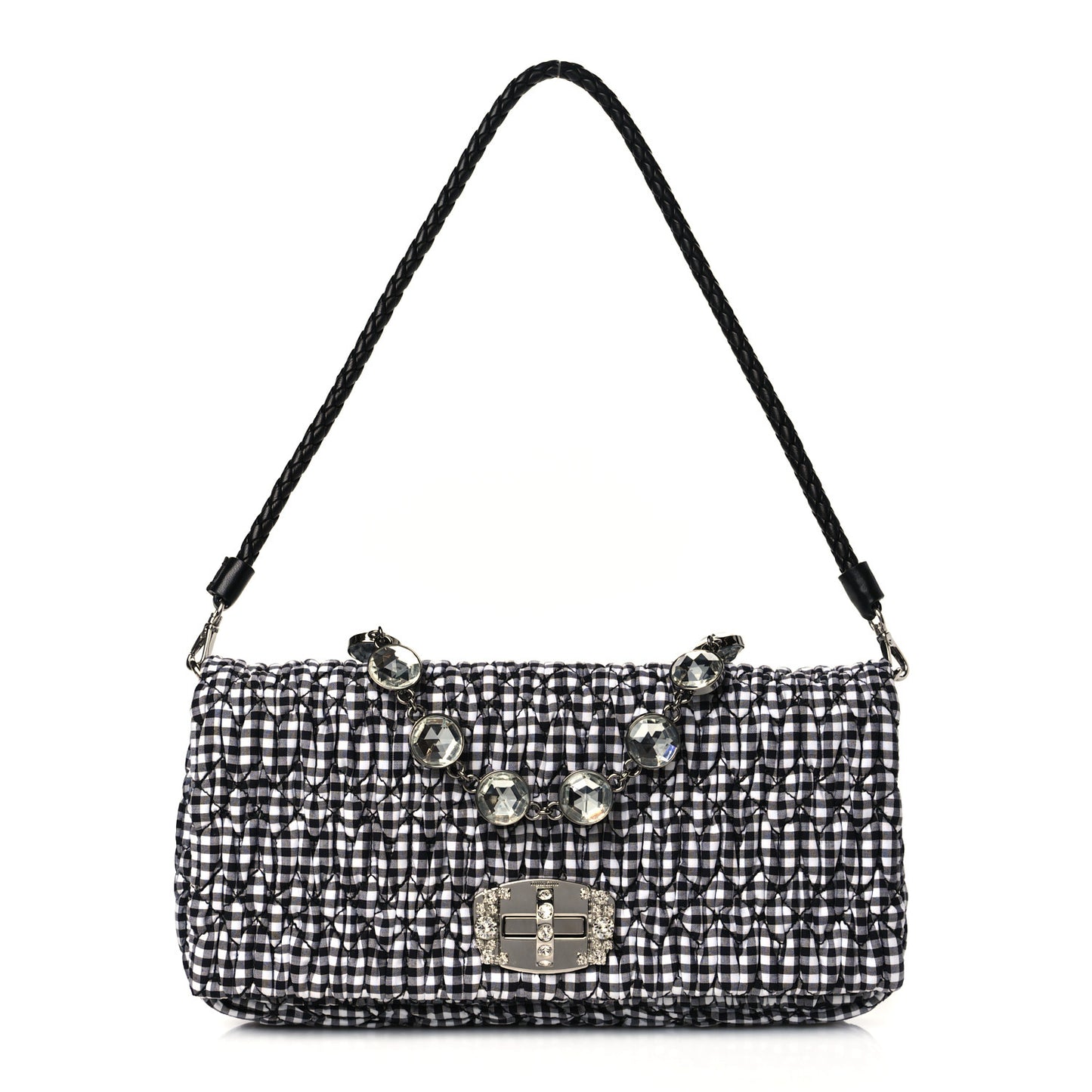 Nappa Matelasse Crystal Flap Clutch Black White