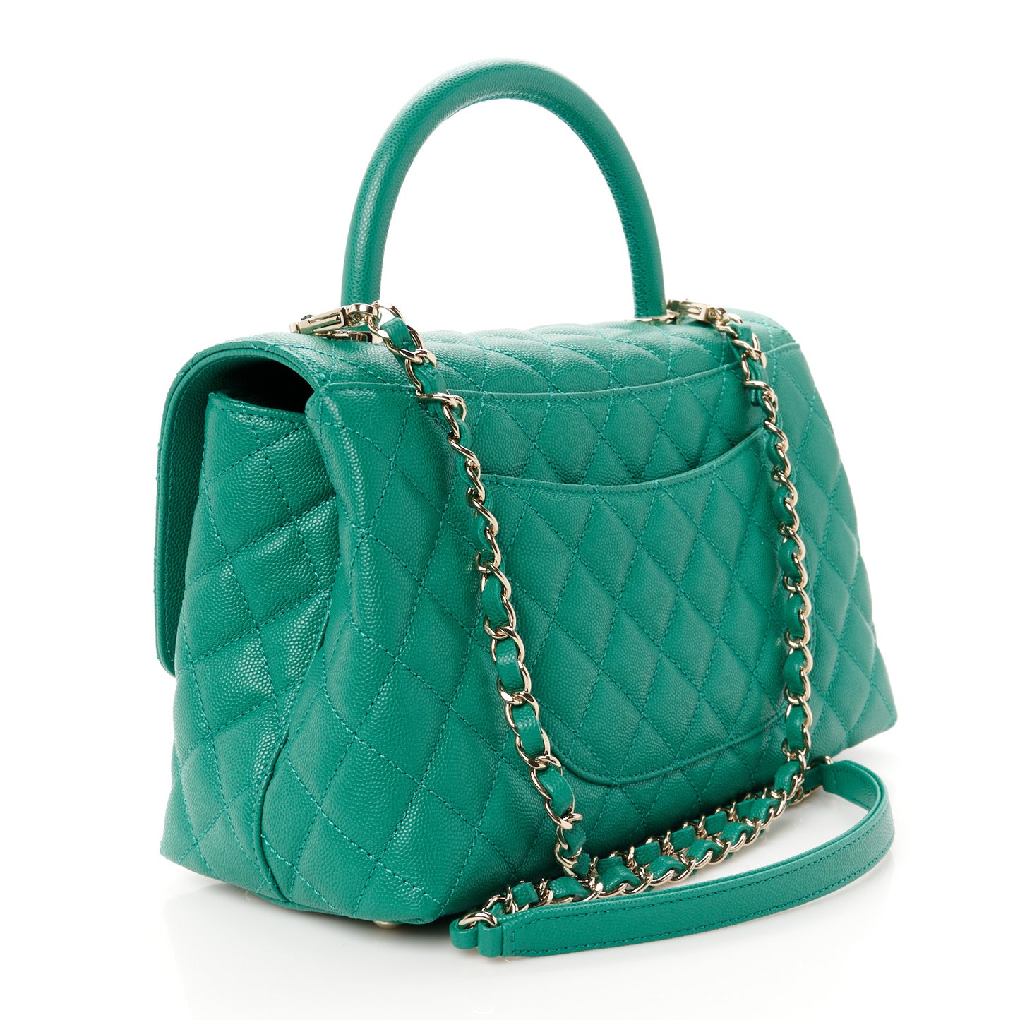 Caviar Quilted Small Coco Handle Flap Green
