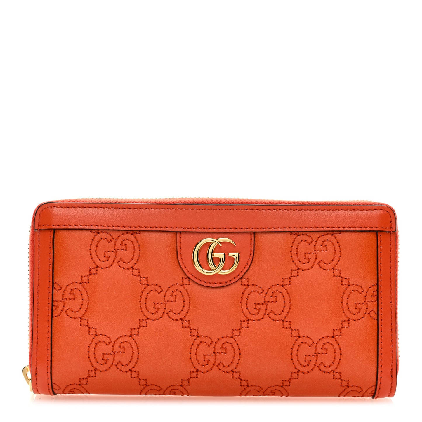 Calfskin GG Matelasse GG Marmont Zip Around Wallet Deep Orange