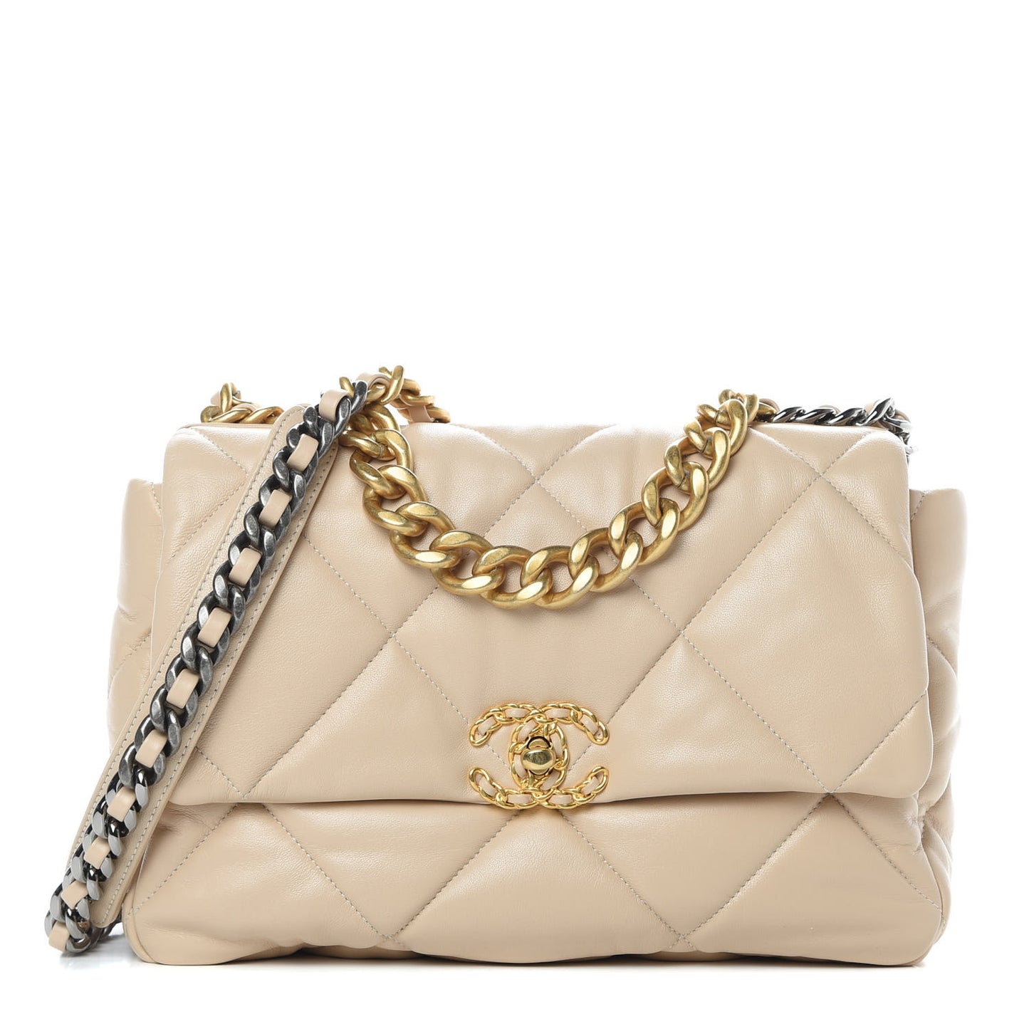 Lambskin Quilted Large 19 Flap Beige