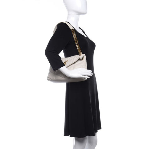 Lambskin Quilted Toy Loulou Puffer Monogram Chain Satchel Dark Beige