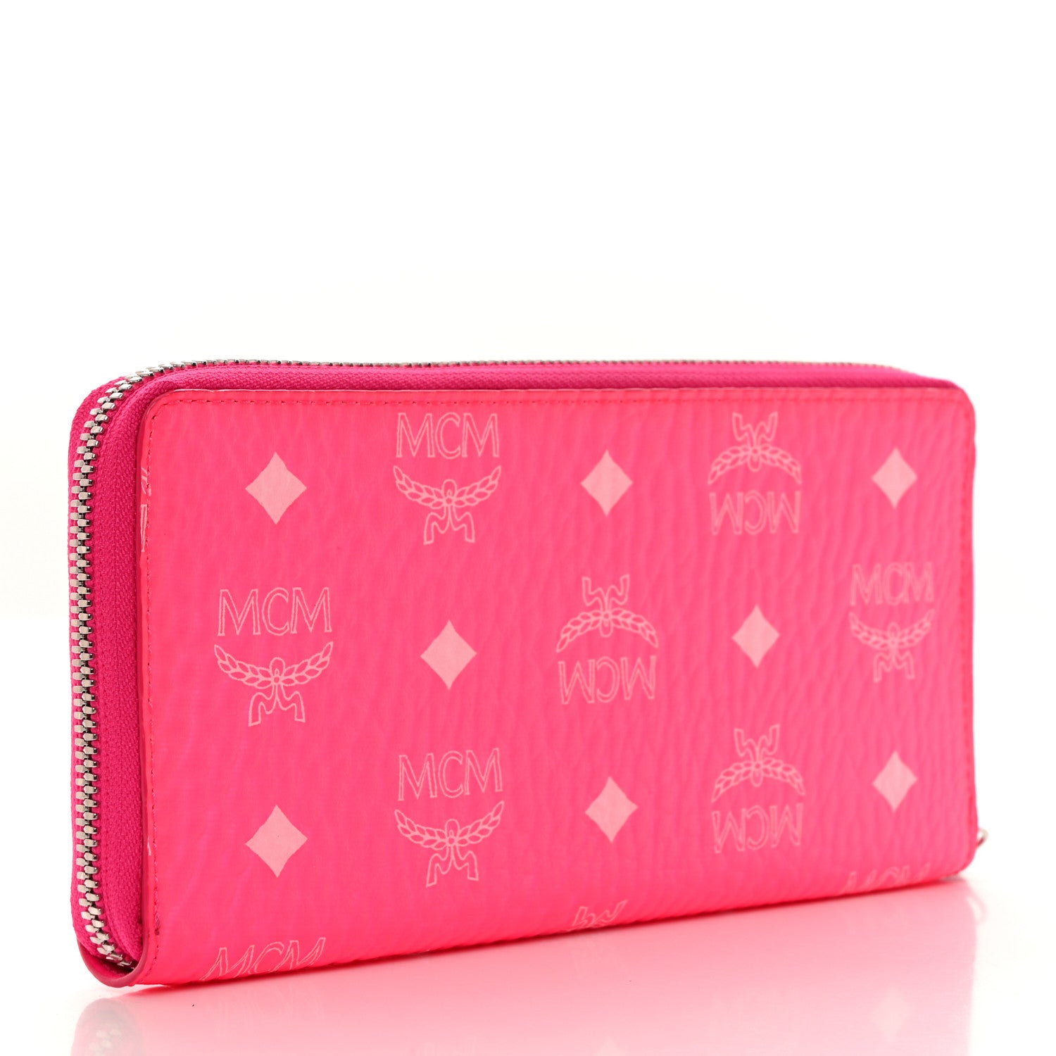 MCM Visetos Large Zip Around Wallet Neon Pink 3 of 7