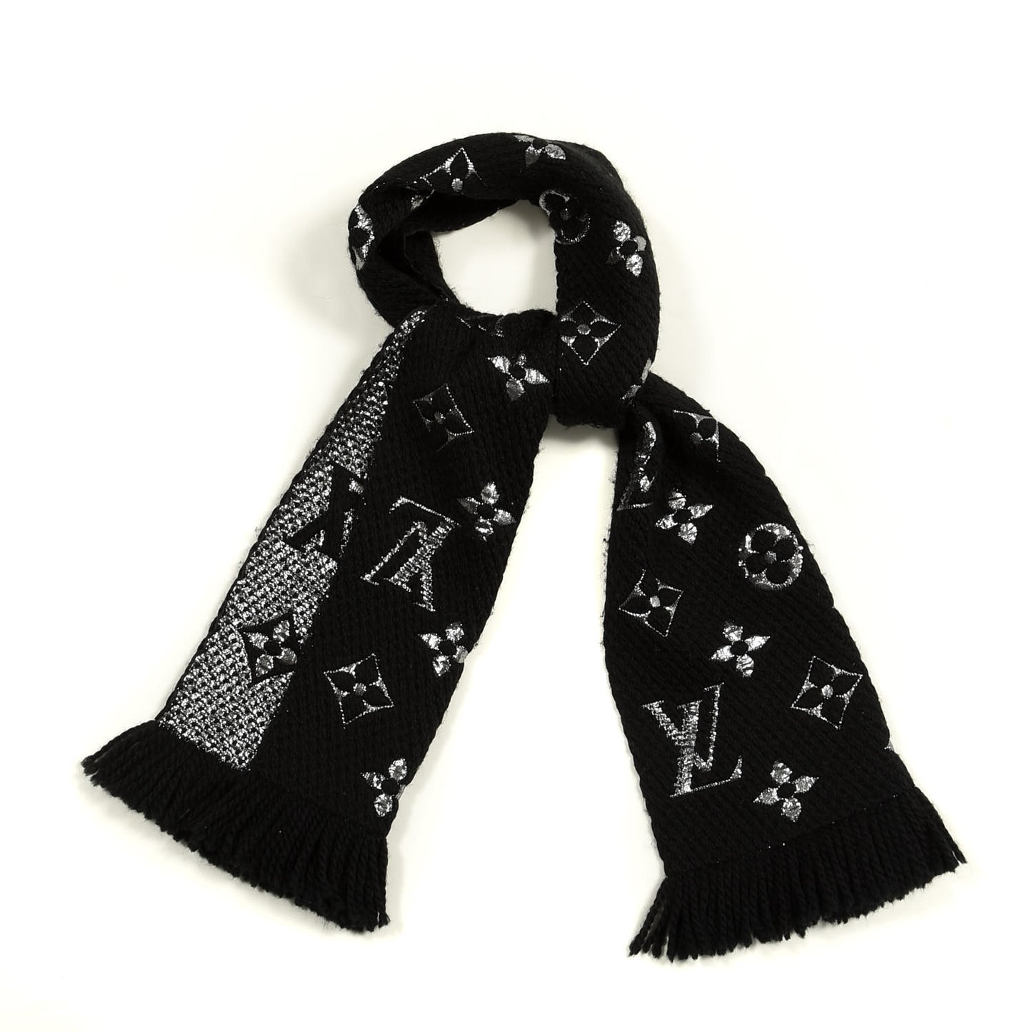 Wool Silk Logomania Shine Scarf Black