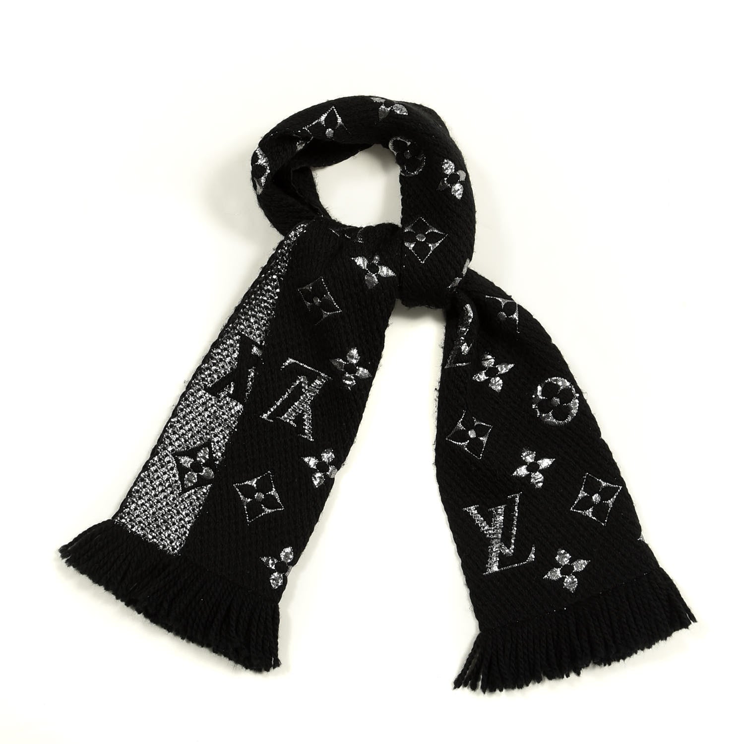 Louis Vuitton Wool Silk Logomania Shine Scarf Black 1 of 3