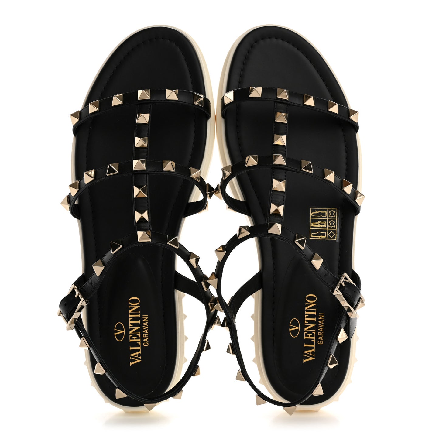 Calfskin Bedrock Rockstud Ankle Flat Sandals 38 Black White
