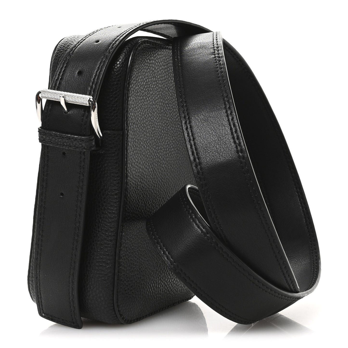 Calfskin Signet Stitched Crossbody Bag Black