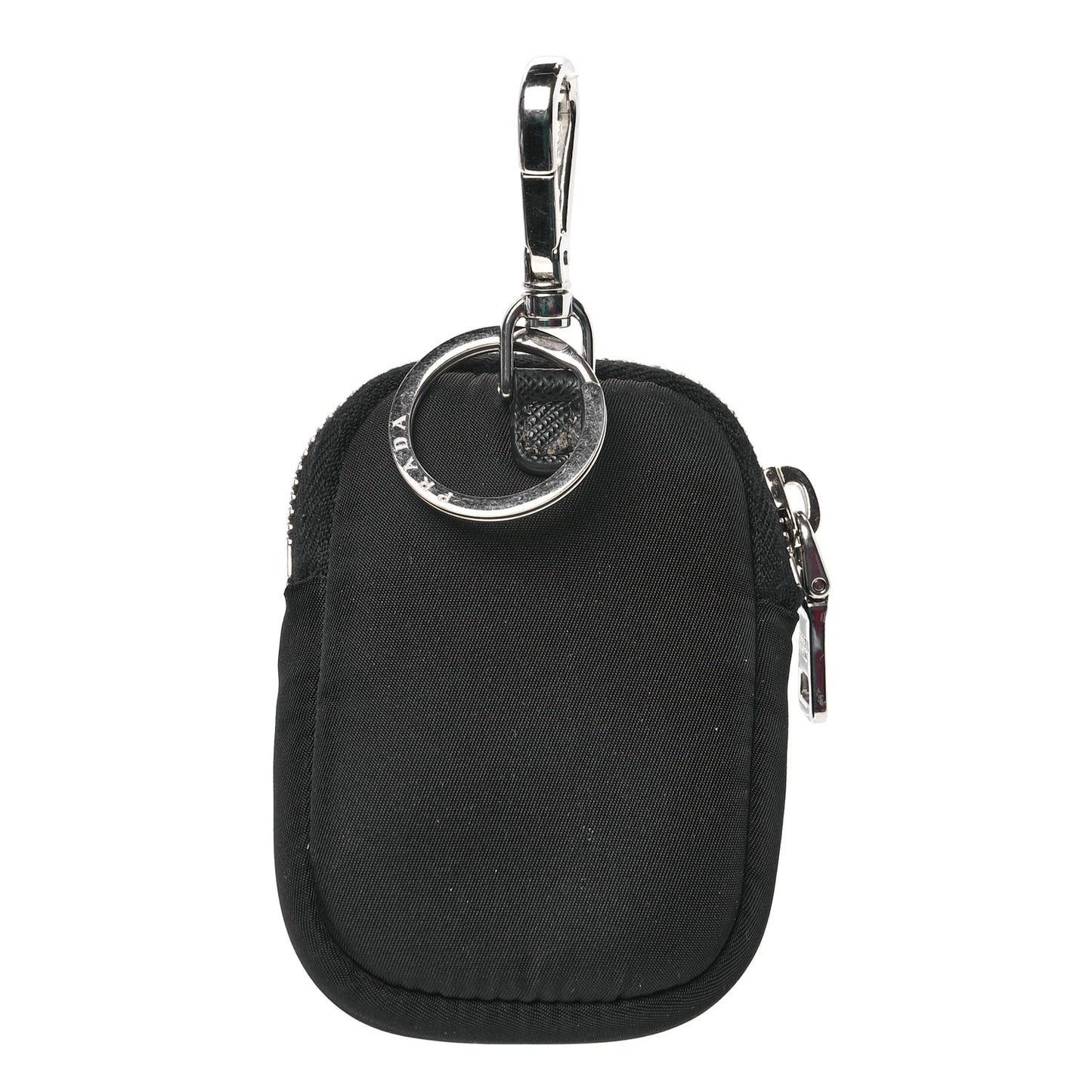 Re-Nylon Pocket Metal Triangle Logo Padded Mini Key Chain Pouch Black