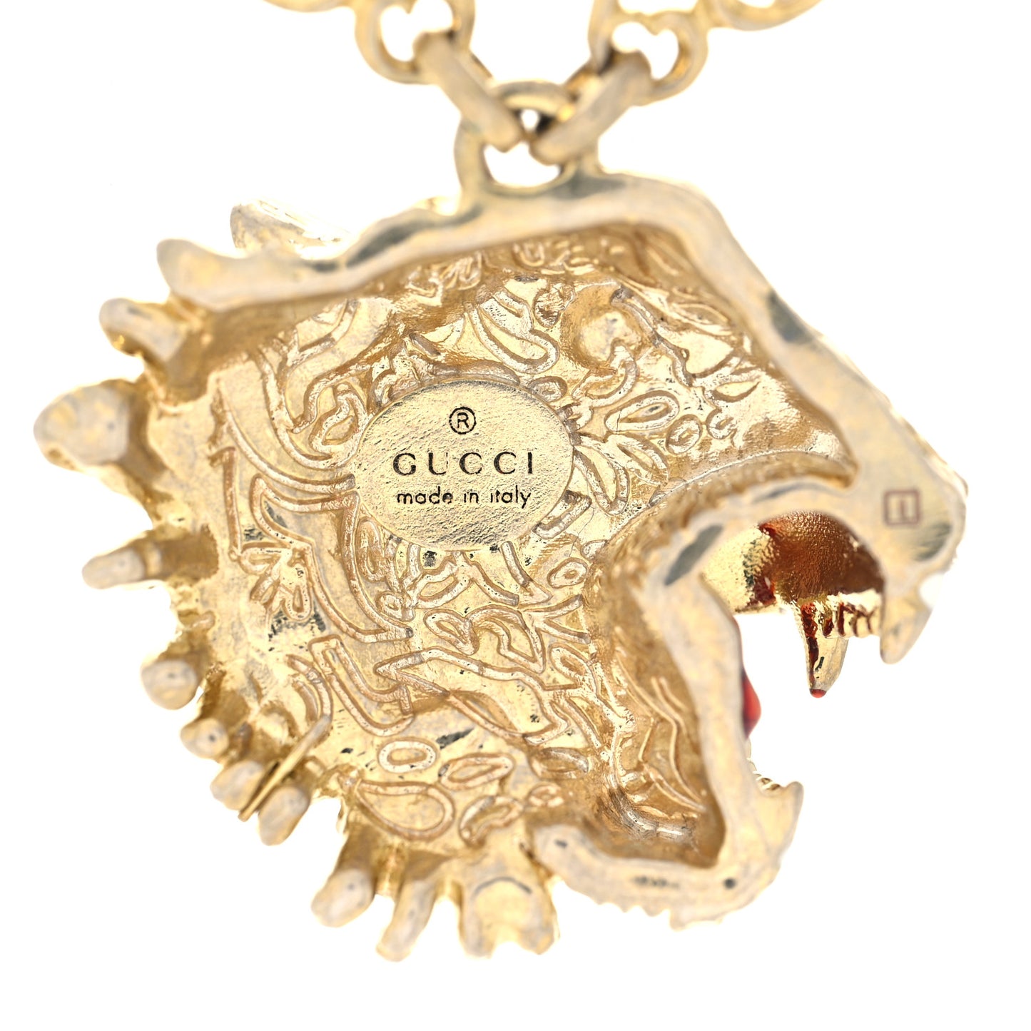 Metal Enamel Roaring Tiger Pendant Necklace Gold