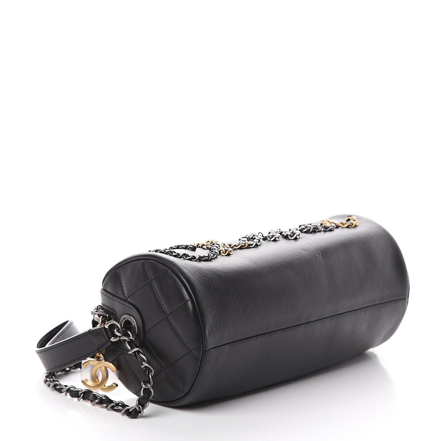Calfskin Chain Signature Bowling Bag Black