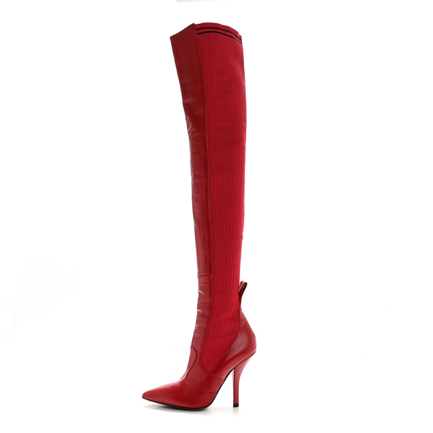 Vitello Lucido Stretch Fabric Striped Rockoko Thigh High 105mm Sock Boots 37 Fragola Black