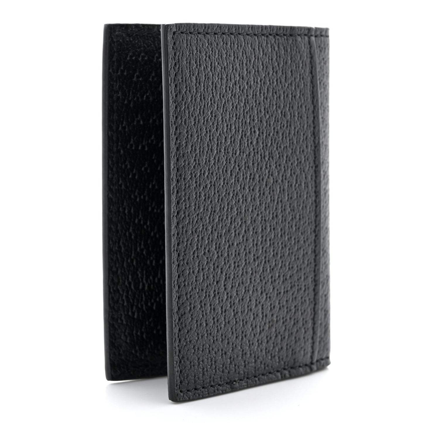 Textured Dollar Calfskin Horsebit Card Holder Black