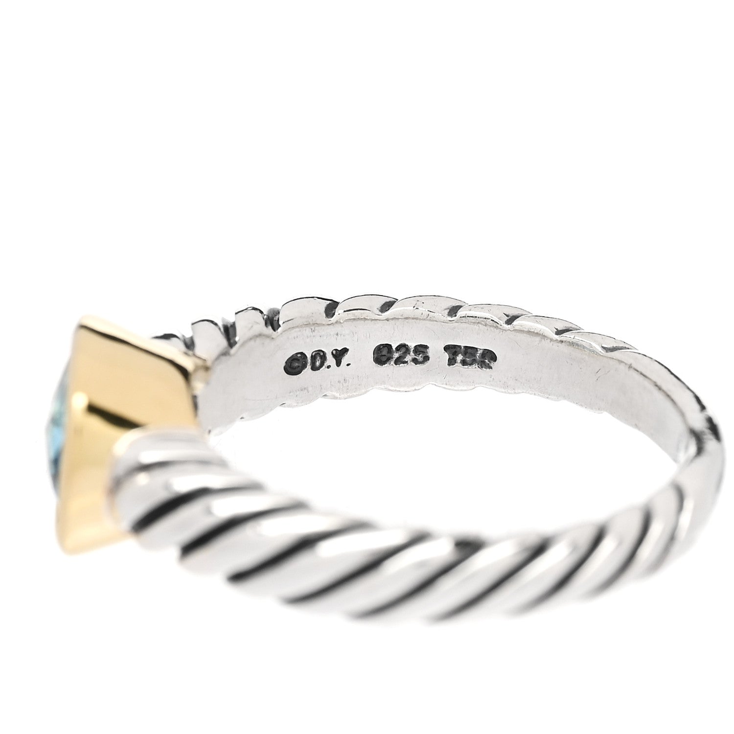 David Yurman Sterling Silver 18K Yellow Gold Blue Topaz 8mm Noblesse Ring 54 6.75 4 of 5
