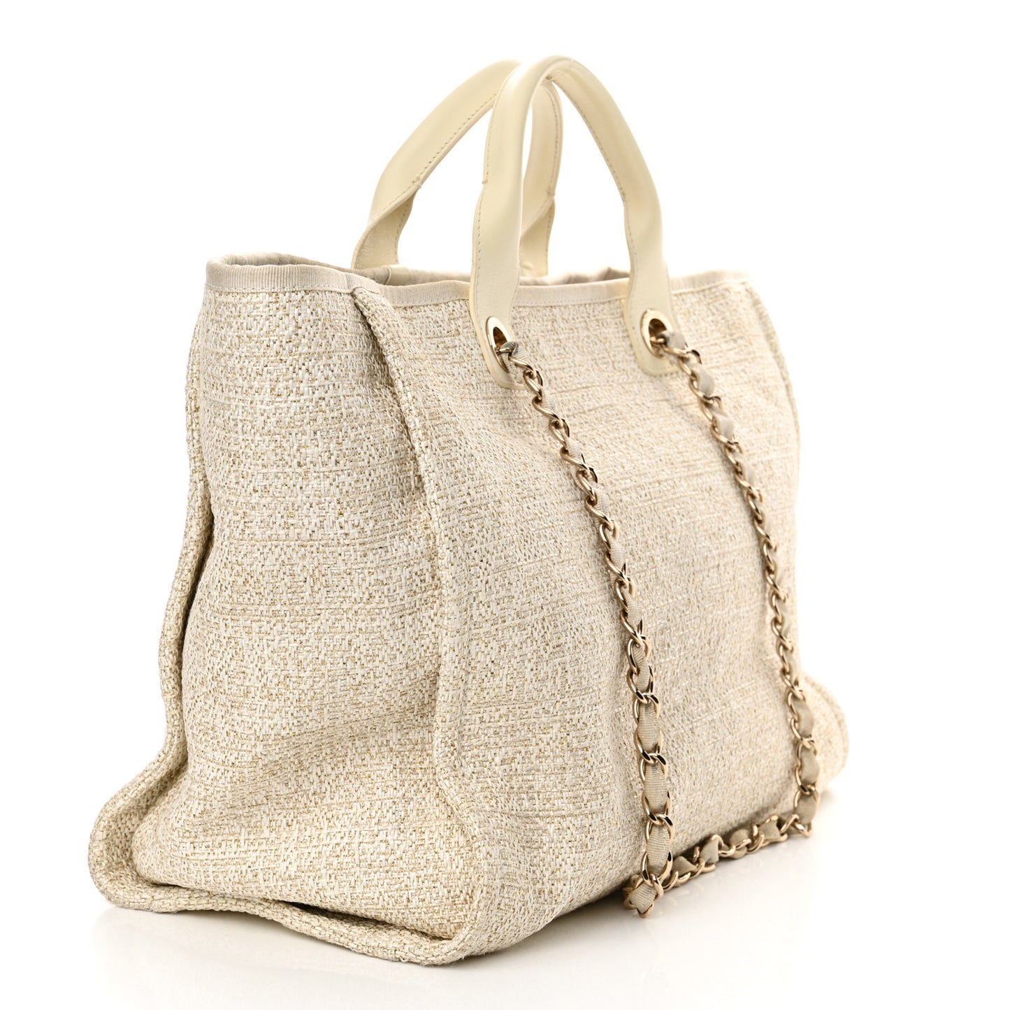 Lurex Boucle Medium Deauville Tote White