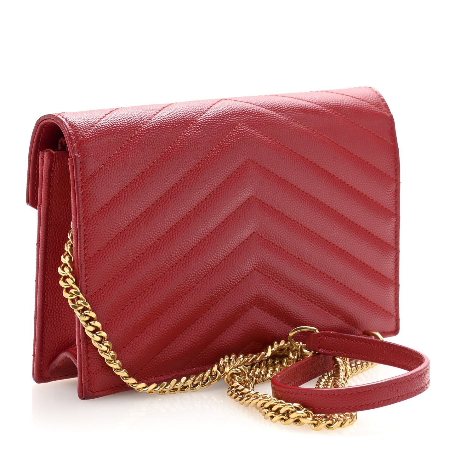 Grain De Poudre Matelasse Chevron Monogram Envelope Chain Wallet New Red
