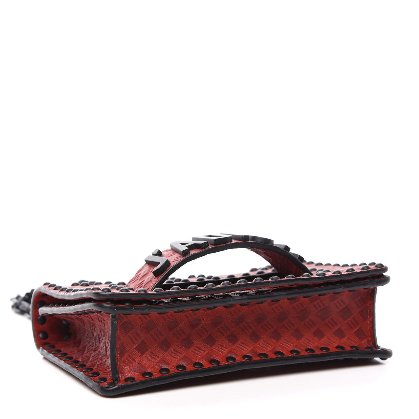 Calfskin Embossed Cannage Studded Mini J'Adior Chain Flap Bag Red