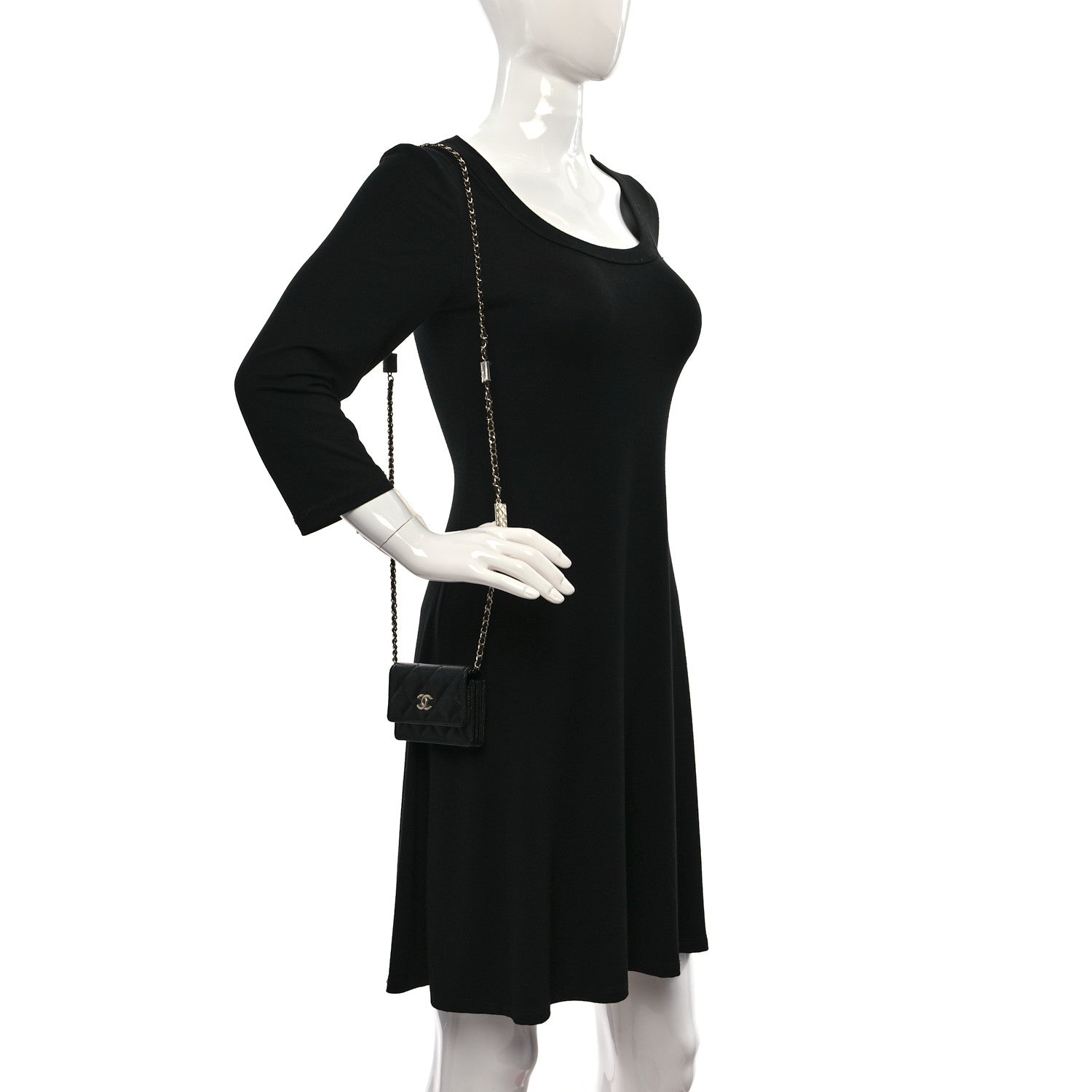 Chanel Caviar Quilted Card Holder With Charms On Chain Black 2 of 10