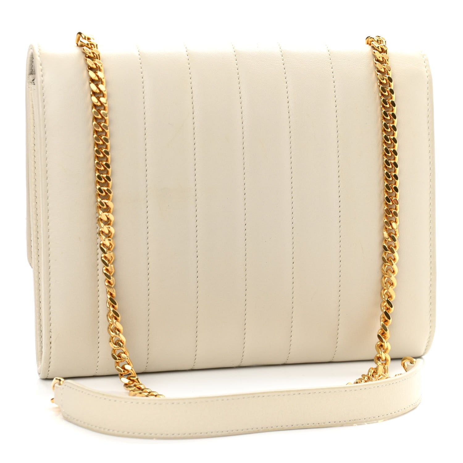 Saint Laurent Lambskin Matelasse Monogram Vicky Chain Wallet Off White 3 of 11