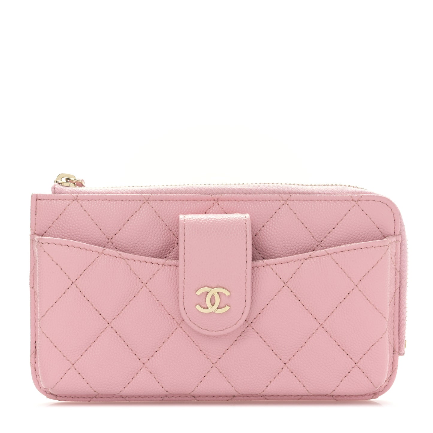 Caviar Quilted Phone Holder Zip Clutch Pink