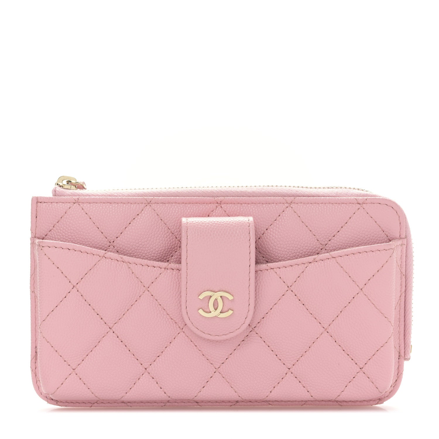 Chanel Caviar Quilted Phone Holder Zip Clutch Pink 1 of 10