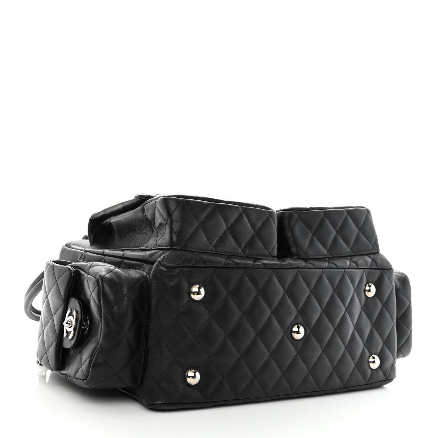 Calfskin Quilted Large Cambon Multipocket Reporter Black
