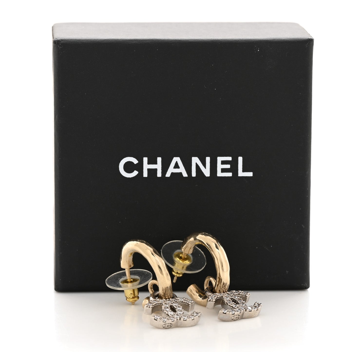 Metal Crystal CC Hoop Drop Earrings Gold