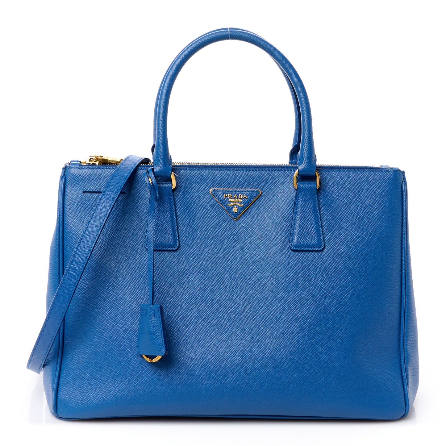 Saffiano Lux Medium Galleria Double Zip Tote Azzurro
