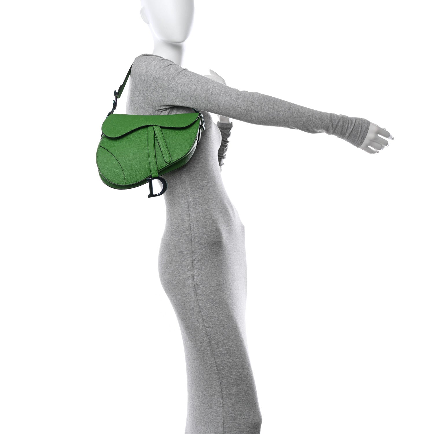 Christian Dior Grained Calfskin Saddle Bag Green 2 of 10