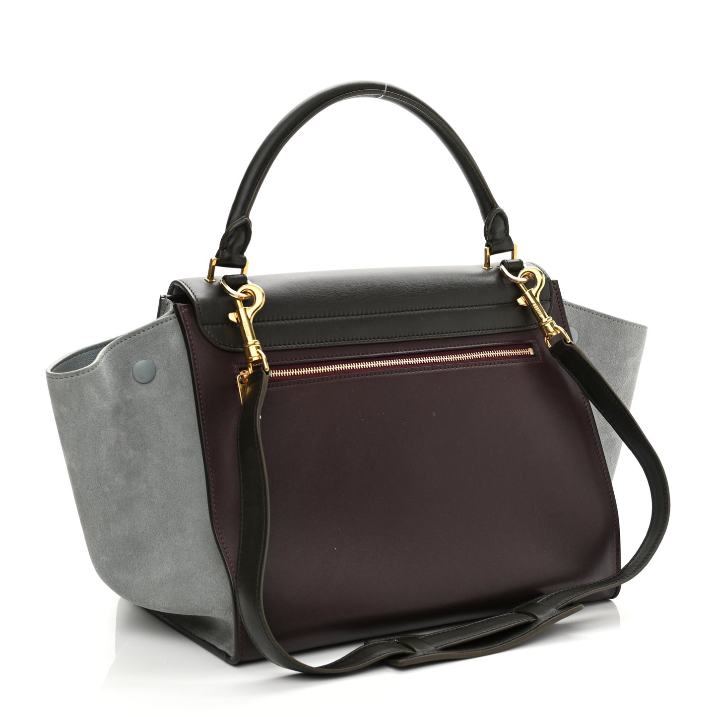 Smooth Calfskin Suede Medium Tri-Color Trapeze Dark Grey