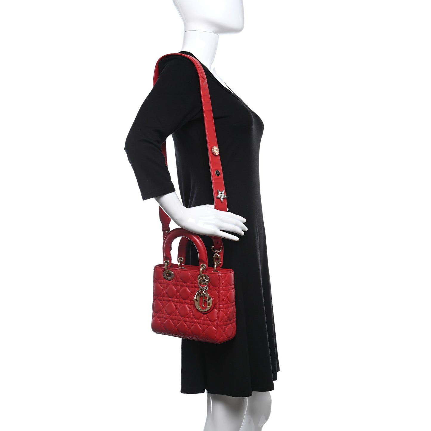 Lambskin Cannage Small Lucky Badges My Lady Dior Red