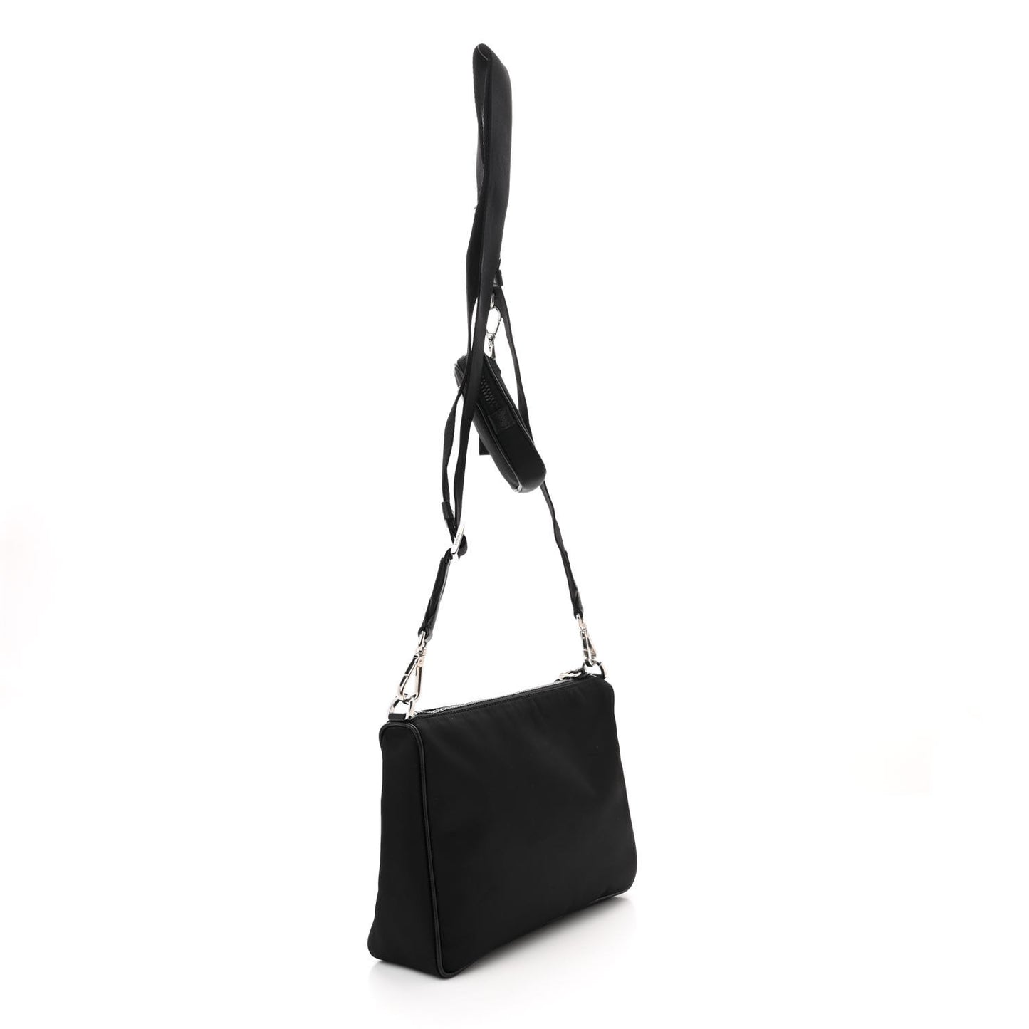 Re-Nylon Saffiano Pocket Zippered Shoulder Bag Black