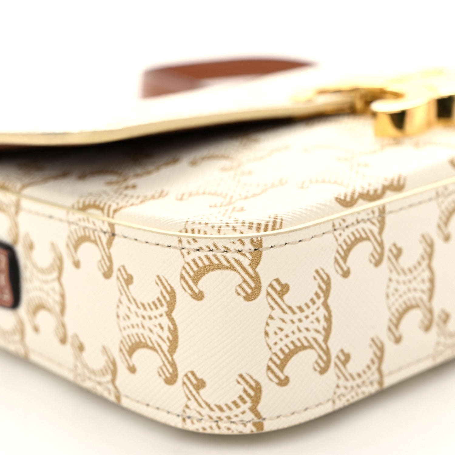 Celine Canvas Calfskin Triomphe Shoulder Bag White 9 of 10