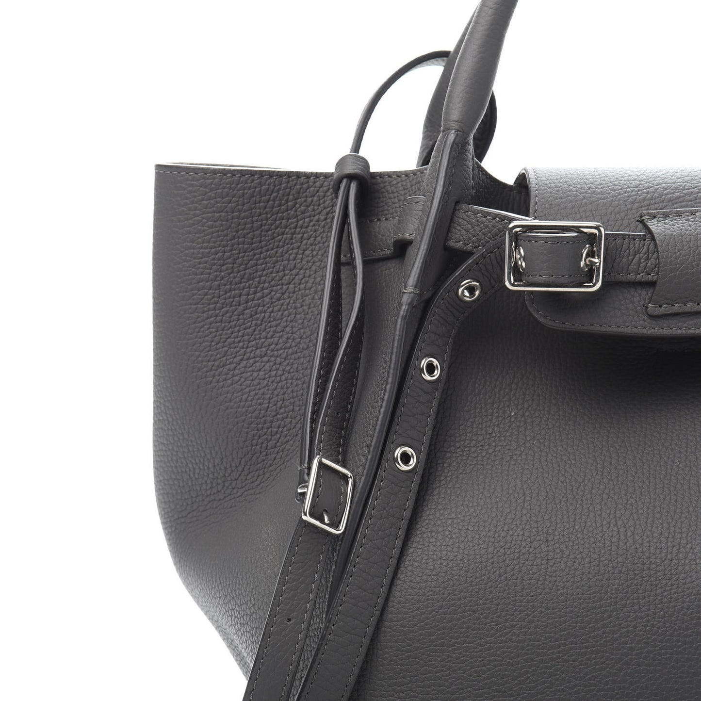Supple Grained Calfskin Long Strap Small Big Bag Gray