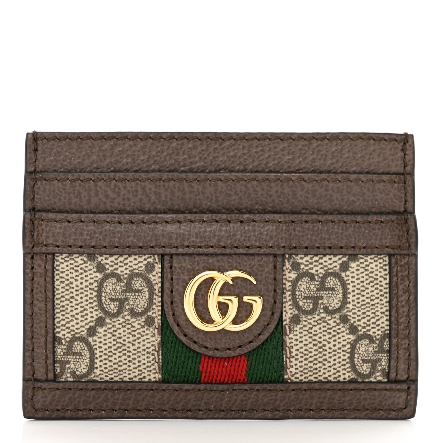 GG Supreme Monogram Textured Dollar Calfskin Ophidia Card Holder Beige Ebony New Acero
