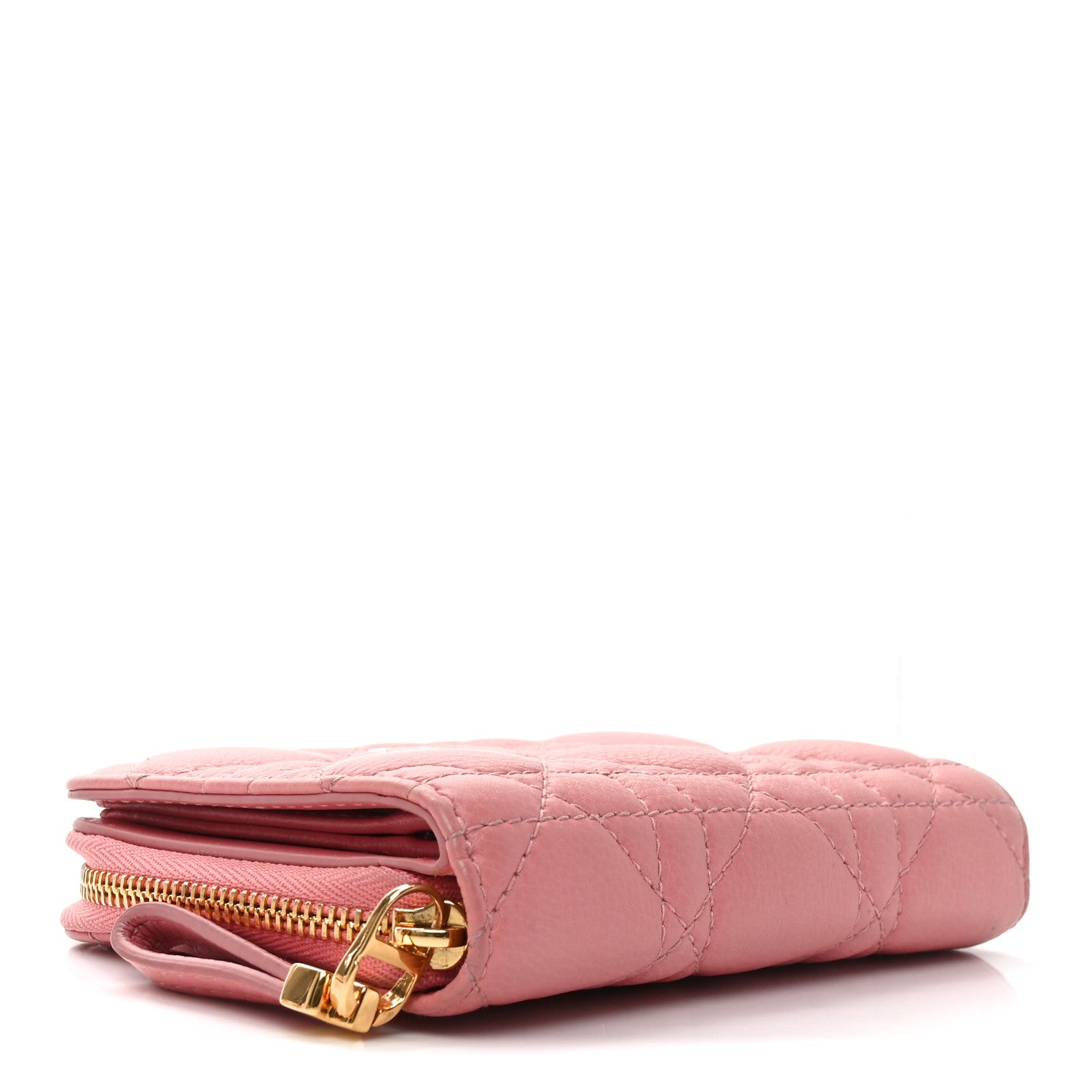 Christian Dior Grained Calfskin Supple Cannage Caro Compact Zipped Wallet Pink 4 of 7