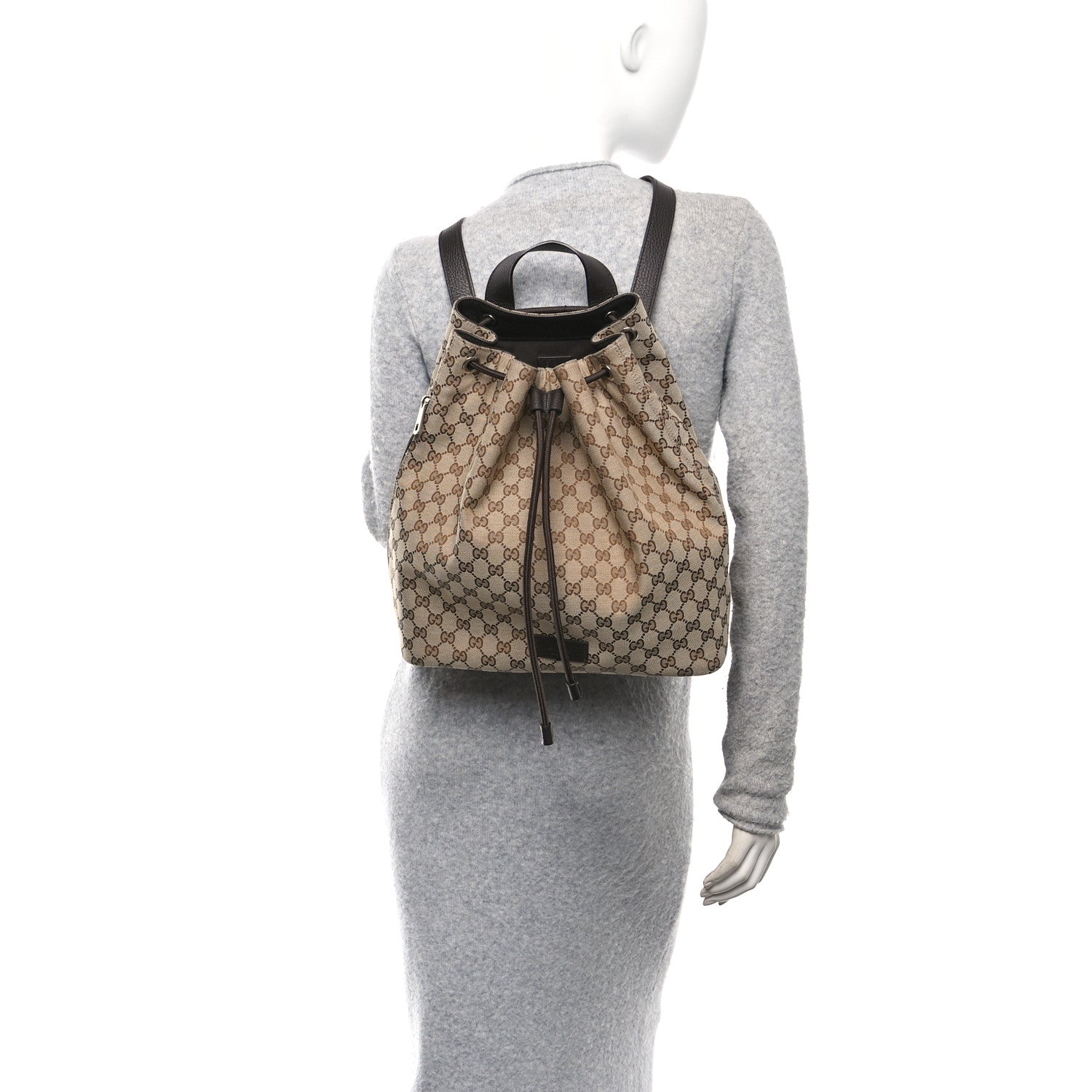 Gucci Monogram Dollar Calfskin O Drawstring Backpack Beige Ebony Testa di Moro Dark Chocolate 2 of 10
