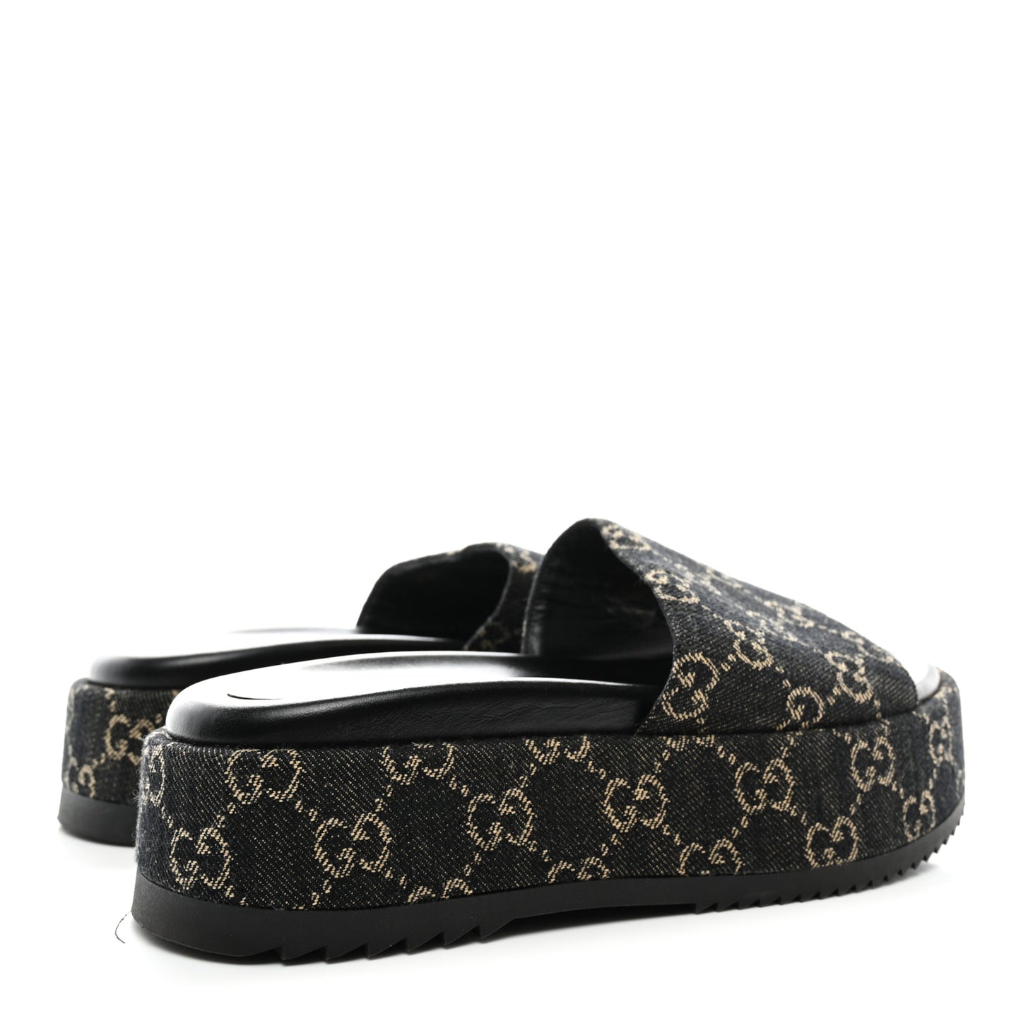 Jacquard Black Denim GG Monogram Angelina Platform 55mm Slide Sandals 38 Black Ivory
