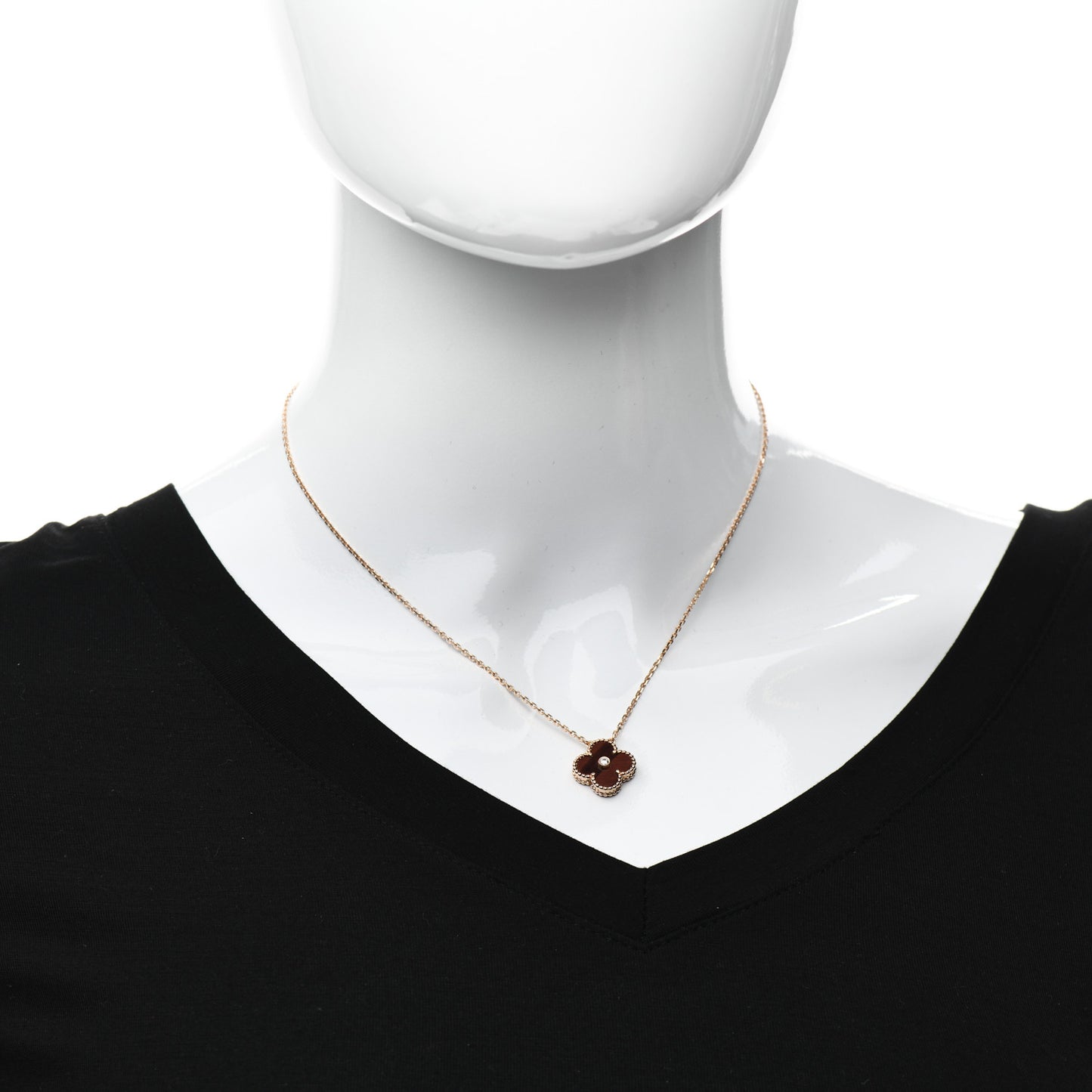 18K Rose Gold Diamond Bulls Eye Vintage Alhambra Pendant Necklace