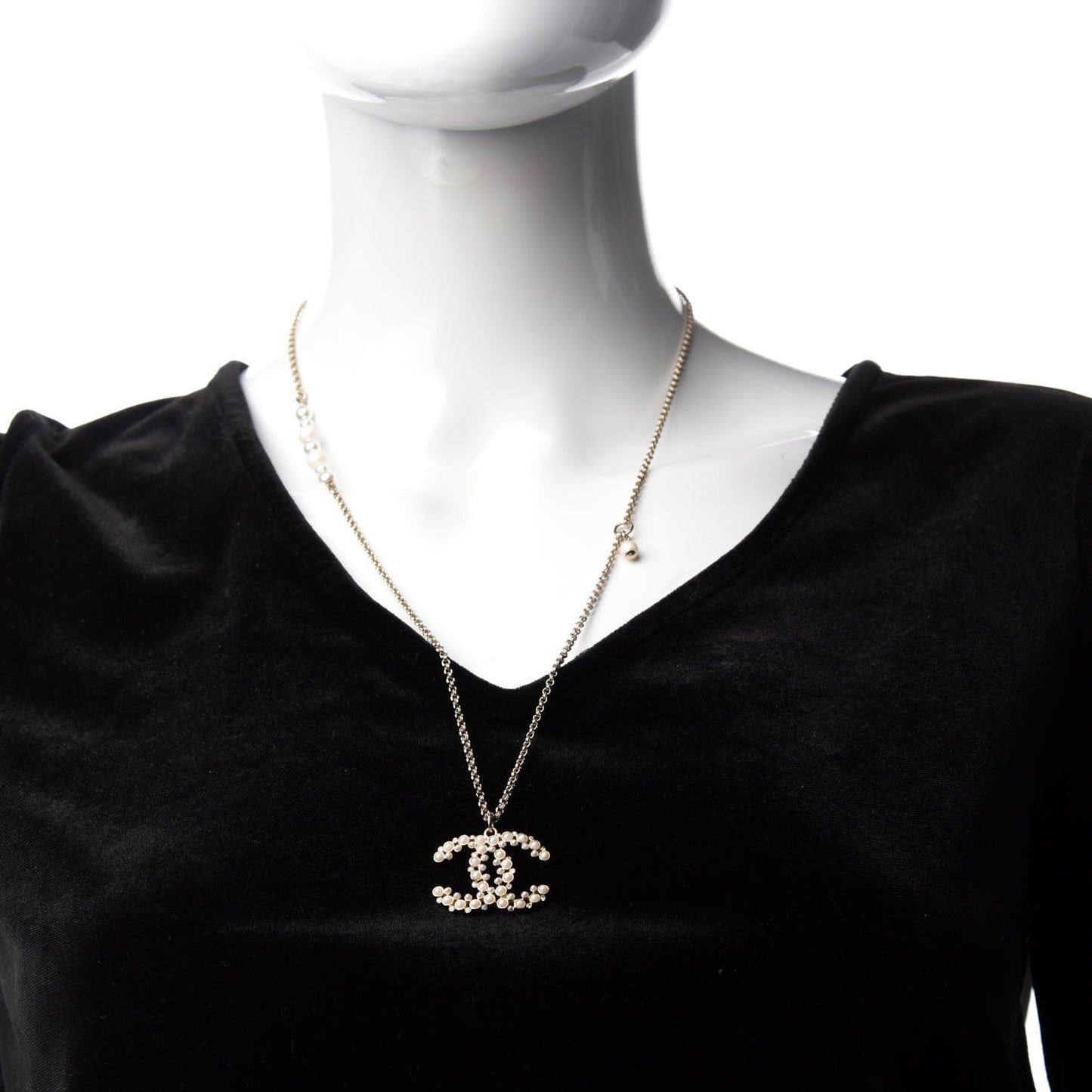 Pearl CC Pendant Necklace Gold