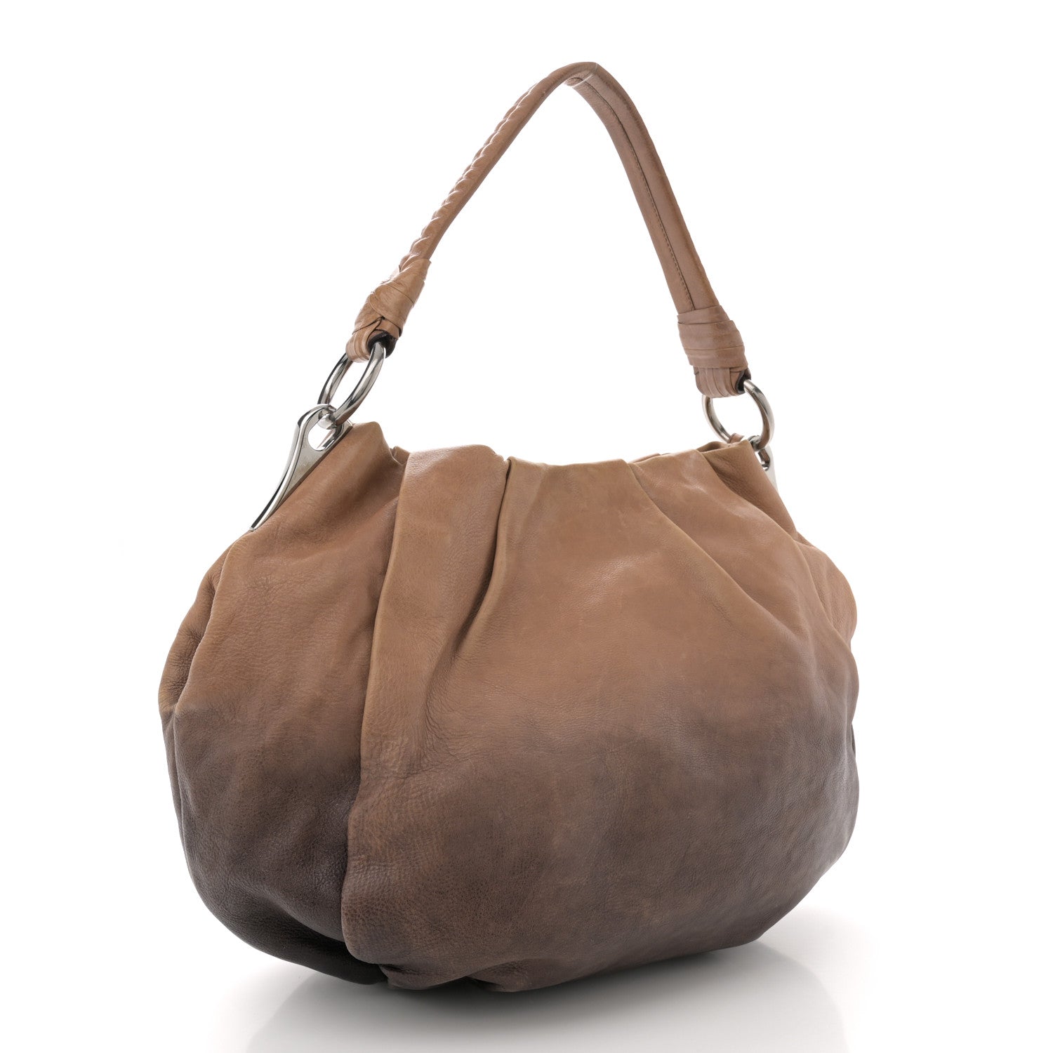 Prada Glace Calfskin Pleated Hobo Fumo Sfumato 3 of 9