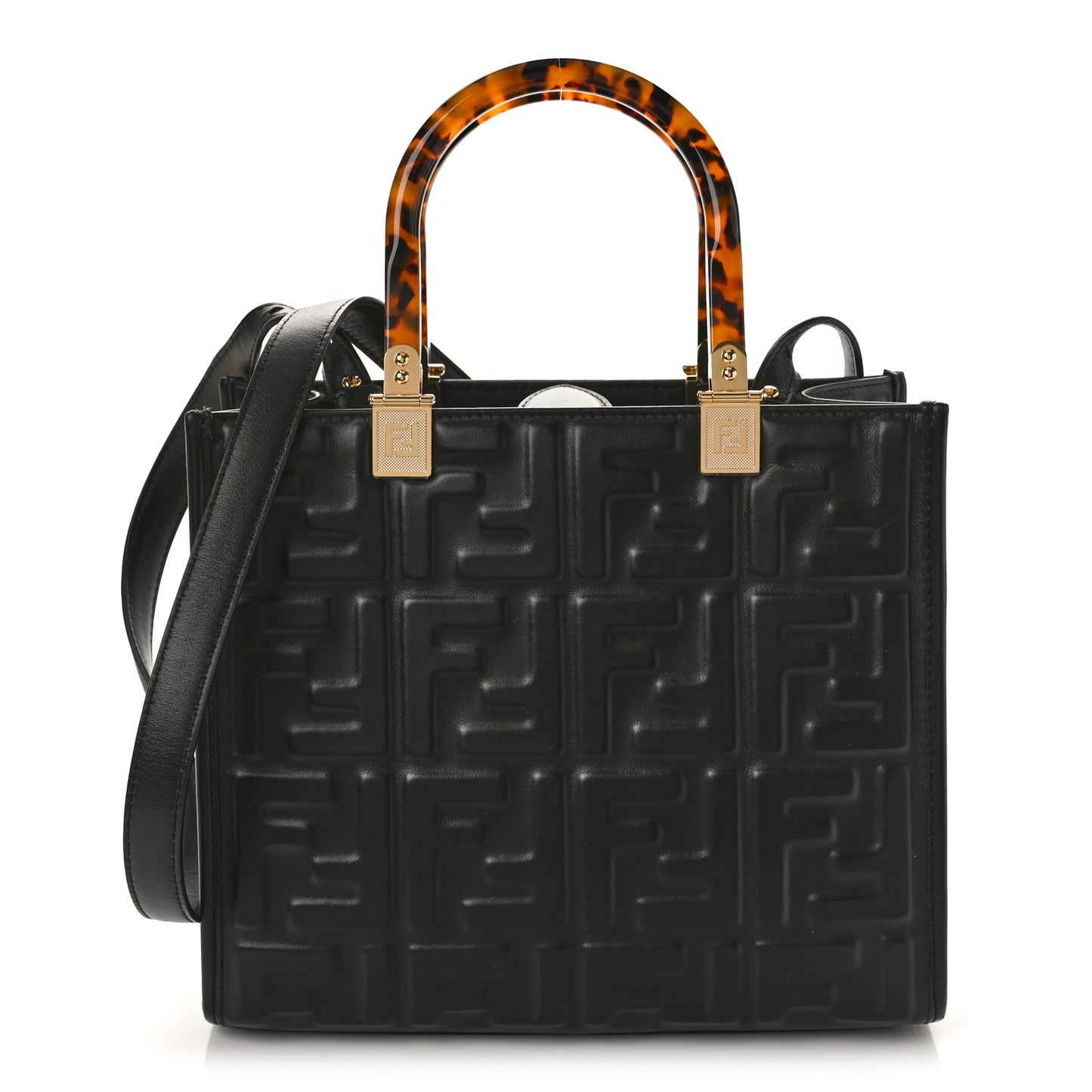 Vitello Plexiglass FF Embossed Small Fendi Sunshine Shopper Tote Black