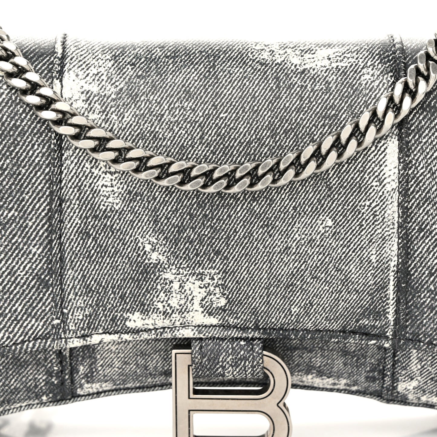 Nappa Denim Printed Hourglass Chain Bag Denim Black