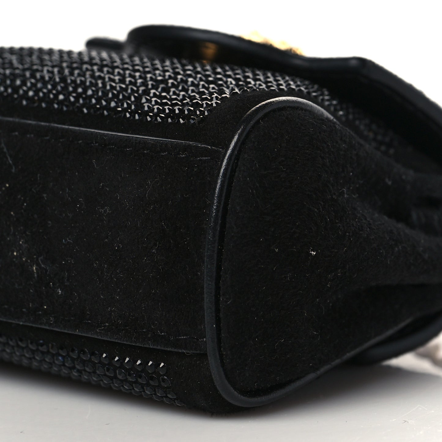Suede Crystal Studded Micro La Medusa Bag Black