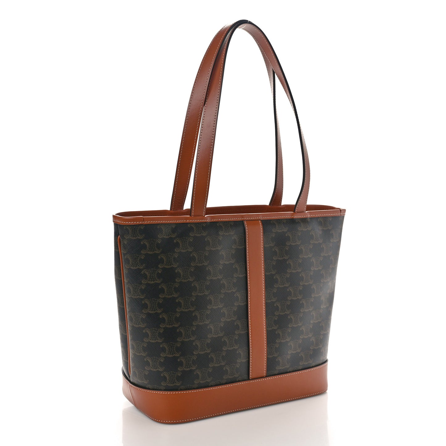 Triomphe Canvas Calfskin Small Cabas Bag Tan